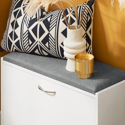 Schuhkipper | Schuhbank mit Schuhregal | Weiss FSR16-K-W