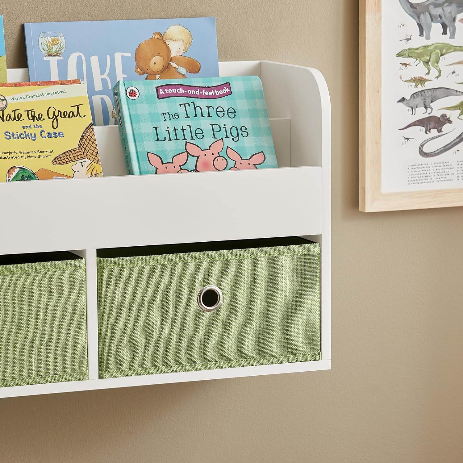 Kinderregal | Wandgarderobe | Bücherregal für Kinder | Grün Weiss KMB81-W - Palo24