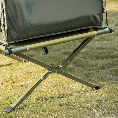 Tenda 4 in 1 per 1 persona, tenda pop-up, lettino da campeggio con sdraio da campeggio, verde