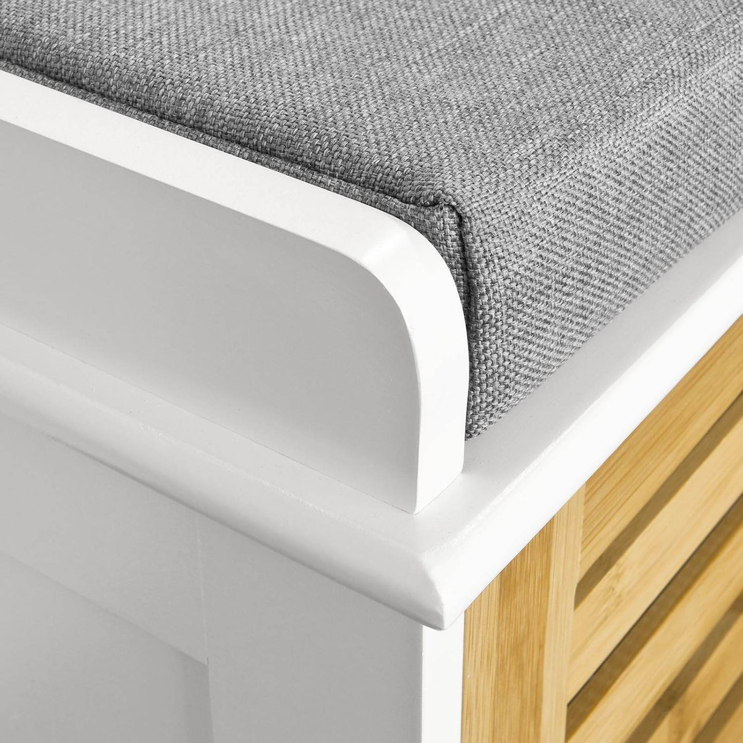 Sitzbank mit Sitzkissen | Schuhtruhe Bambus | Sitzkommode Weiss FSR23-K-WN - Palo24