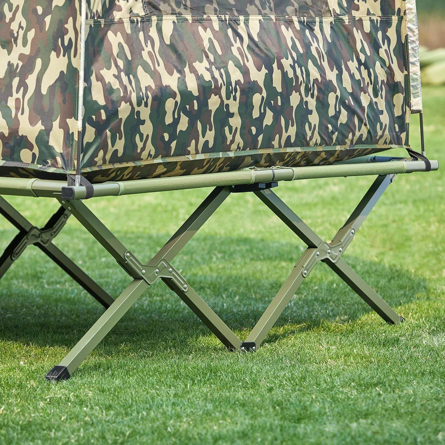 4in1-Zelt Für 2 Personen Wurfzelt Feldbett Mit Campingliege Tarnfarbe - Palo24