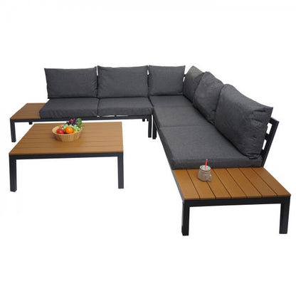 Garten Garnitur HWC-H54b, Garnitur Sitzgruppe Garten-/Lounge-Set Sofa, Olefin Polywood Alu ~ Polster dunkelgrau