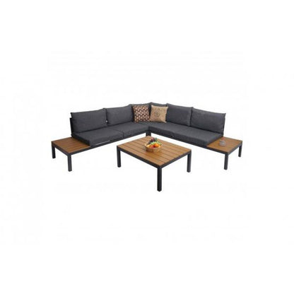 Garten Garnitur HWC-H54b, Garnitur Sitzgruppe Garten-/Lounge-Set Sofa, Olefin Polywood Alu ~ Polster dunkelgrau