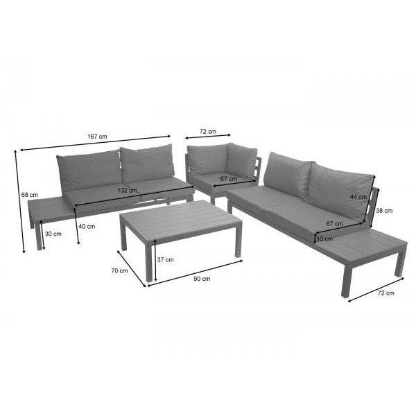 Garten Garnitur HWC-H54b, Garnitur Sitzgruppe Garten-/Lounge-Set Sofa, Olefin Polywood Alu ~ Polster dunkelgrau