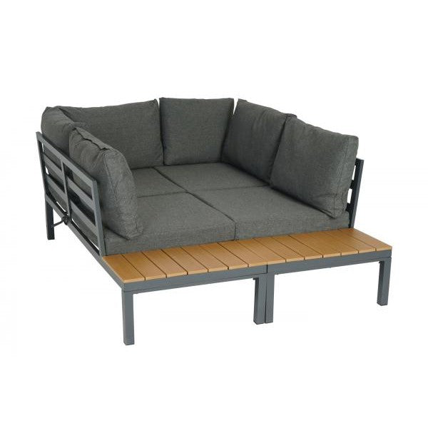 Garten Garnitur HWC-H54b, Garnitur Sitzgruppe Garten-/Lounge-Set Sofa, Olefin Polywood Alu ~ Polster dunkelgrau