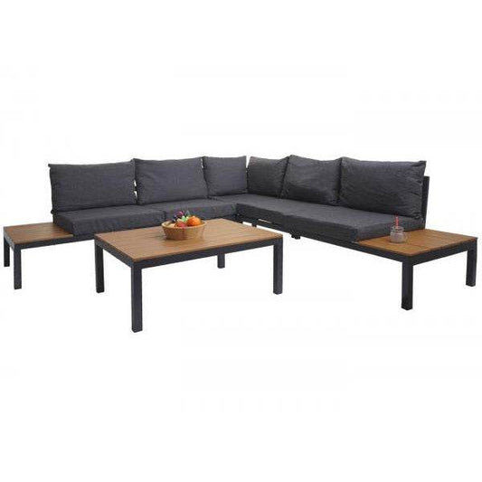 Garten Garnitur HWC-H54b, Garnitur Sitzgruppe Garten-/Lounge-Set Sofa, Olefin Polywood Alu ~ Polster dunkelgrau - Palo24