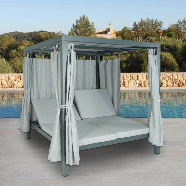 Lounge-Gartenliege XL Sonnenliege Bali-Liege Doppelliege Outdoor-Bett, 10cm-Polster aus Olefin Alu ~ grau - Palo24