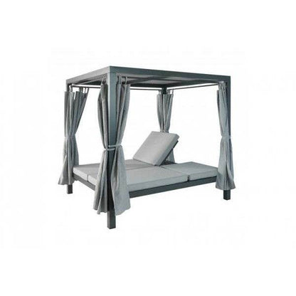 Lounge-Gartenliege XL Sonnenliege Bali-Liege Doppelliege Outdoor-Bett, 10cm-Polster aus Olefin Alu ~ grau - Palo24