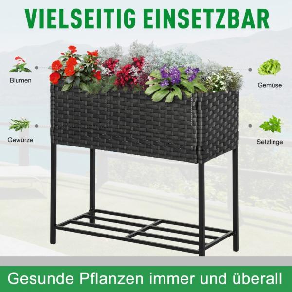 Hochbeet, Blumenkasten, Blumentopf mit Ablage, Rattan Braun