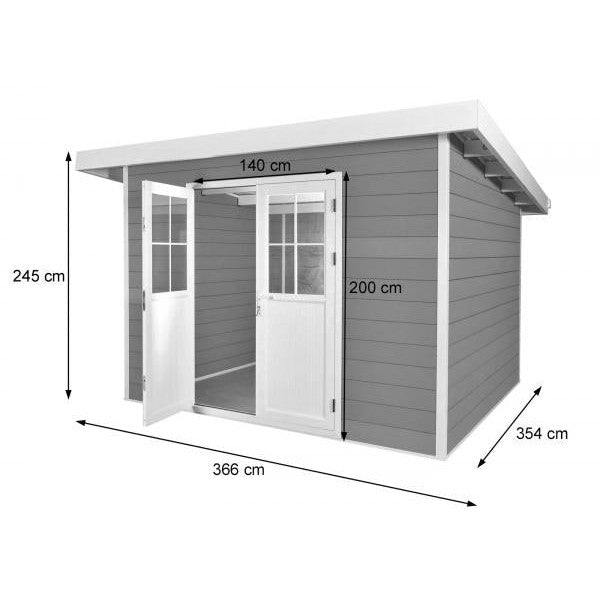 WPC Gartenhaus mit Pultdach HWC-J94, Gerätehaus Geräteschuppen, 245x366x354cm ~ graphit-weiss