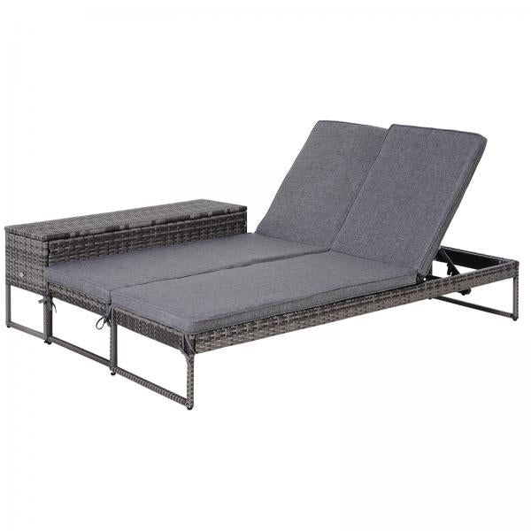 Transat de jardin, transat de relaxation, transat double, table d'appoint, 5 niveaux, PE gris