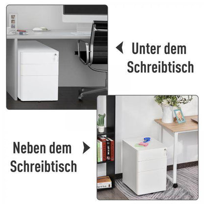 Rollcontainer mobiler Aktenschrank mit 3 Schubladen weiss - Palo24
