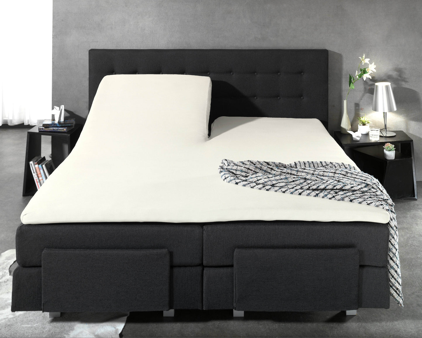 Split Topper Baumwolle Spannbettlaken Creme 180 x 200 cm - Palo24