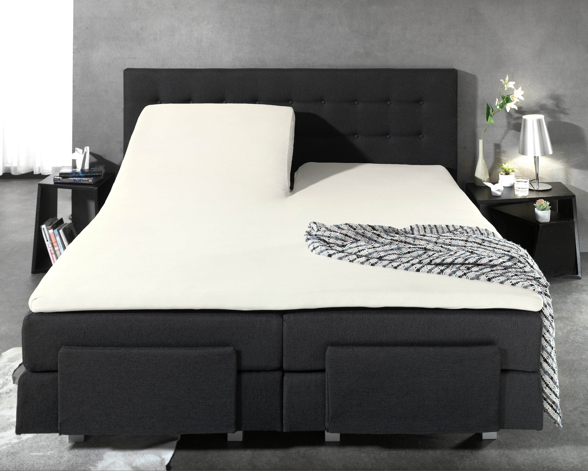 Split Topper Baumwolle Spannbettlaken Creme 180 x 220 cm - Palo24