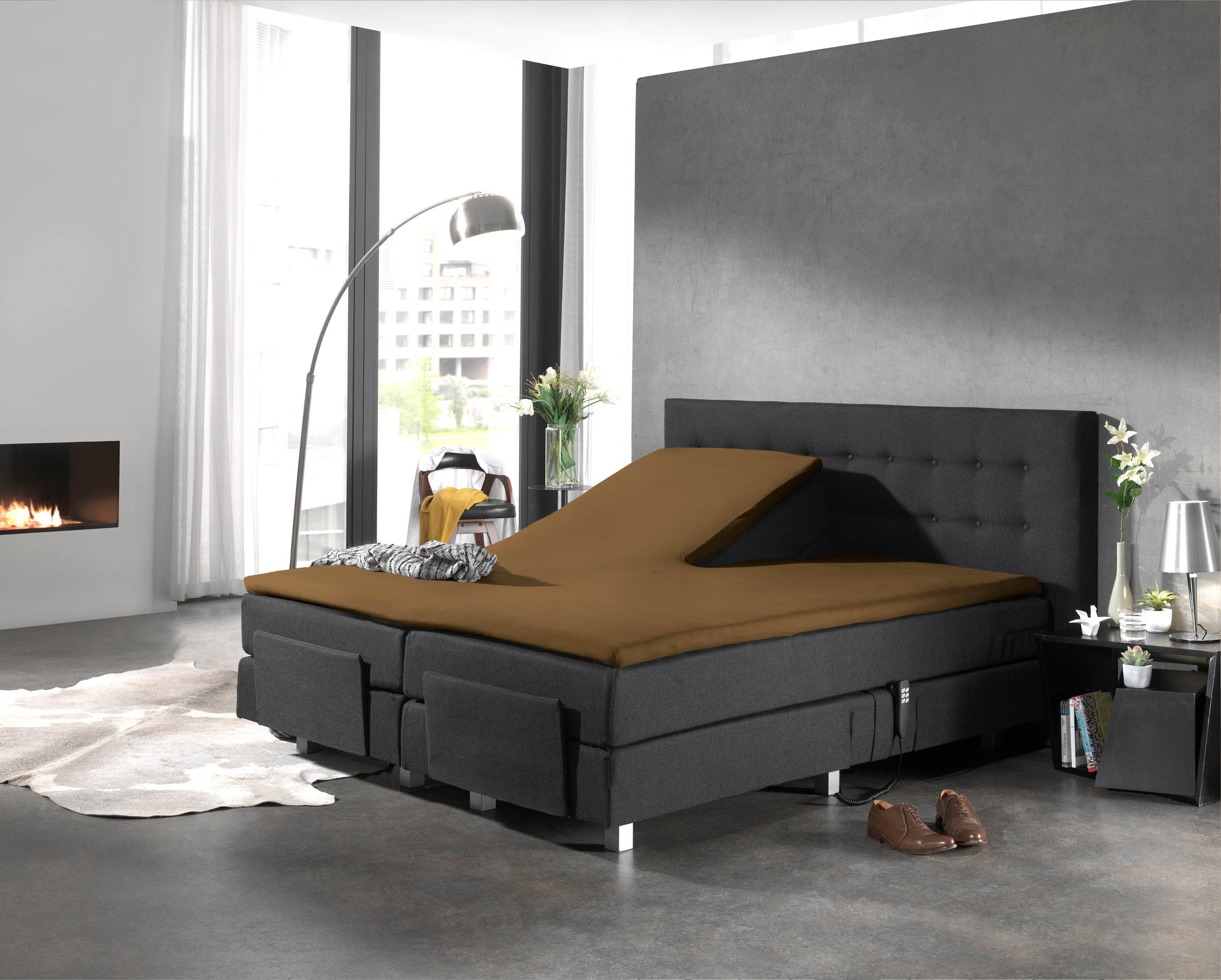 Split Topper Baumwolle Spannbettlaken Taupe 180 x 210 cm - Palo24