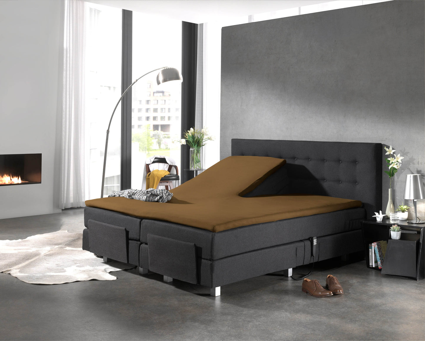 Split Topper Baumwolle Spannbettlaken Taupe 180 x 220 cm - Palo24