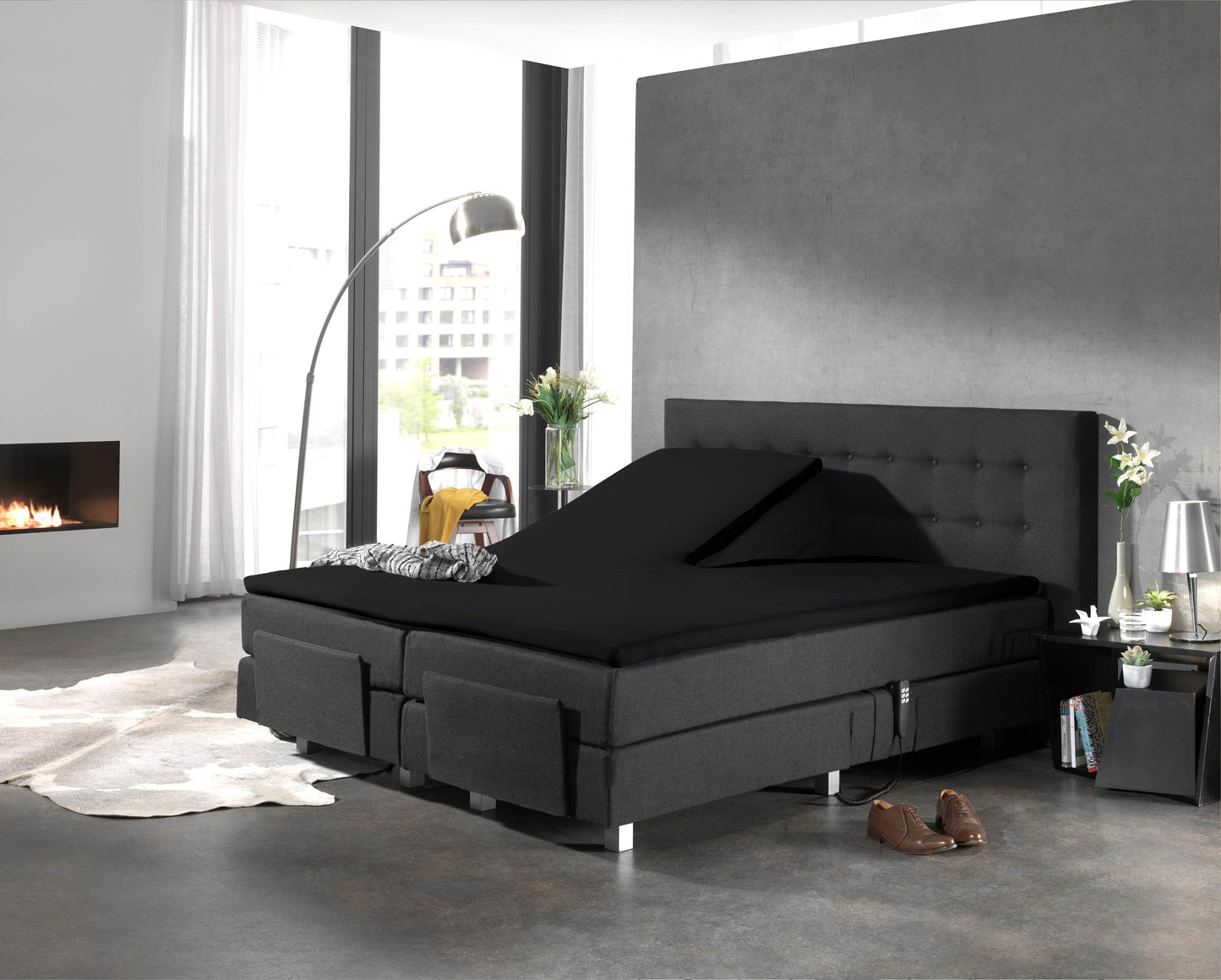 Split Topper Baumwolle Spannbettlaken Schwarz 160 x 220 cm - Palo24