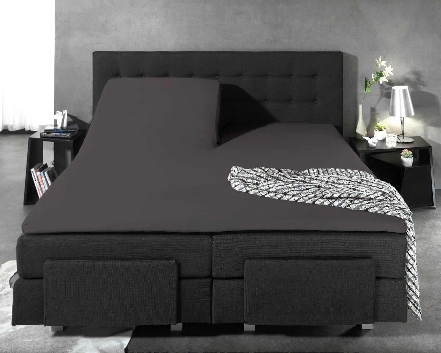 Split Topper Spannbettlaken Baumwolle Anthrazit