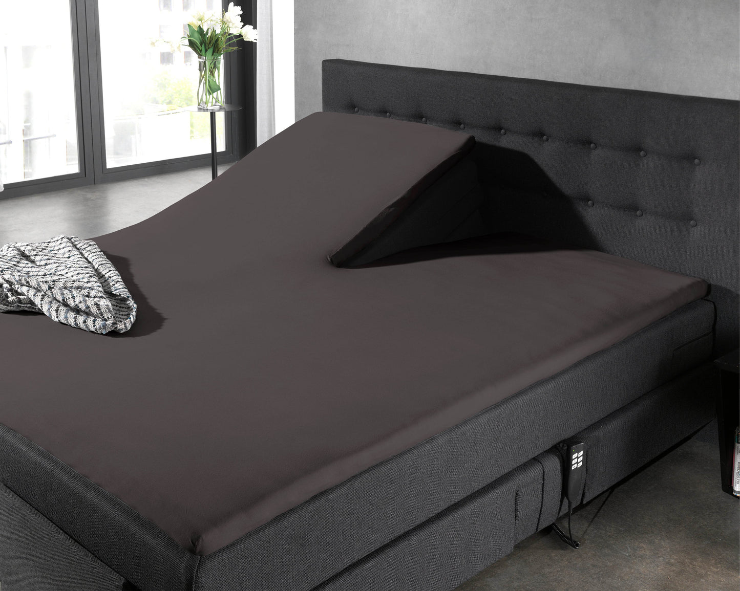 Split Topper Baumwolle Spannbettlaken Anthrazit 160 x 210 cm - Palo24