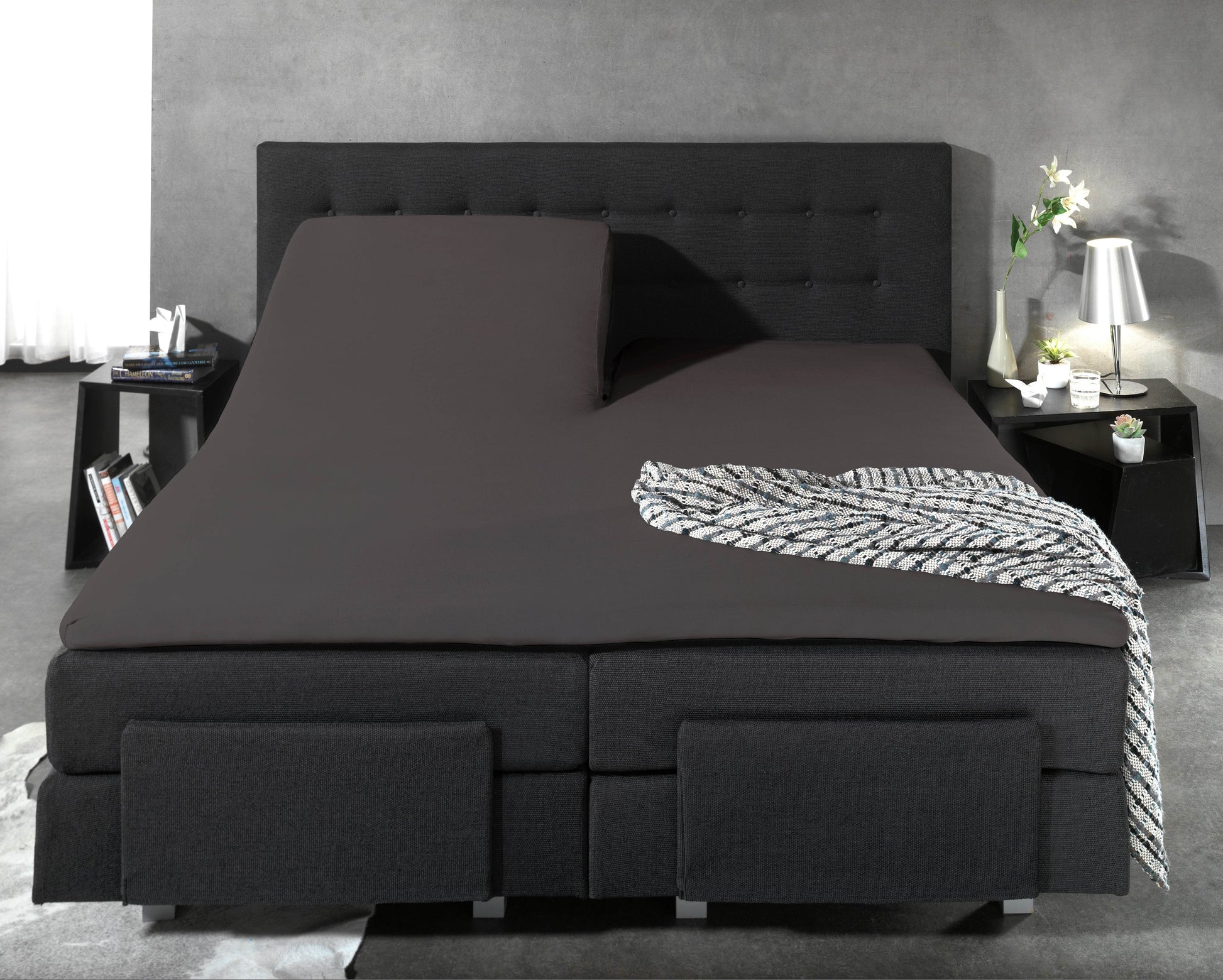 Split Topper Baumwolle Spannbettlaken Anthrazit 180 x 210 cm - Palo24