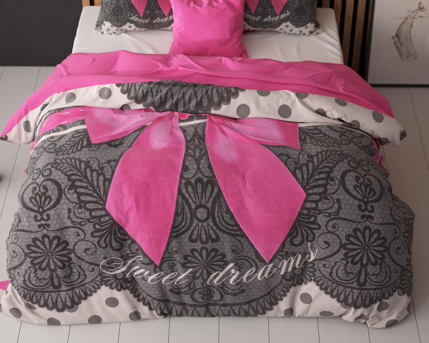 Romantisches Rosa Bettbezug 240x220 cm