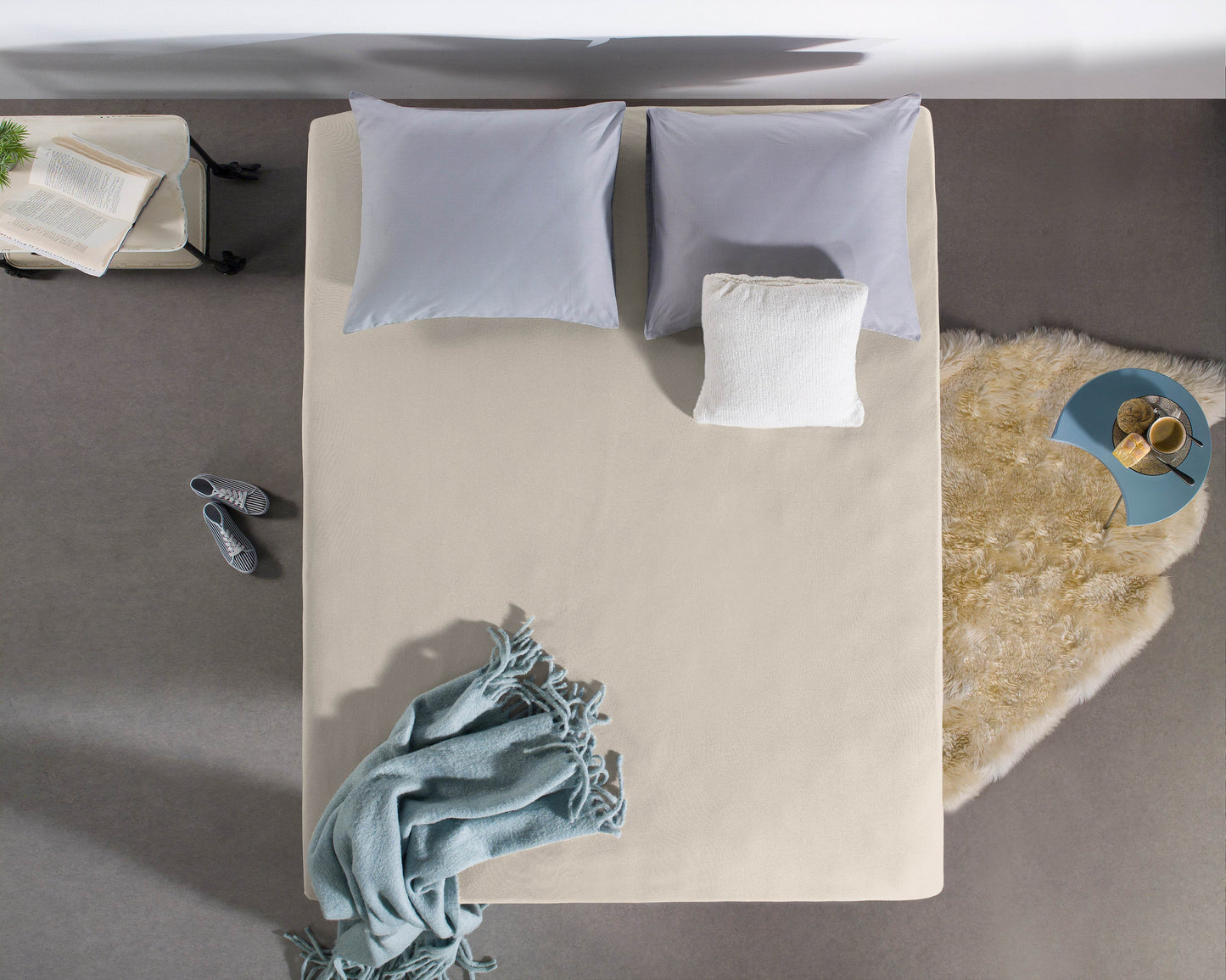 Jersey Topper Spannbettlaken Creme 190/200 x 200/220 cm - Palo24