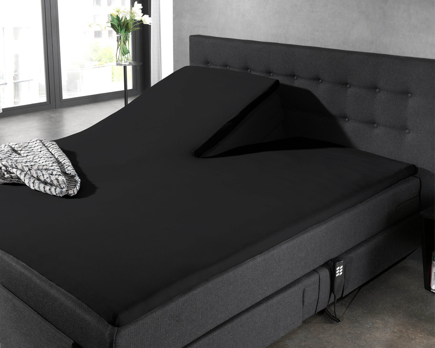 Split Topper Baumwolle Spannbettlaken Schwarz 200 x 220 cm - Palo24