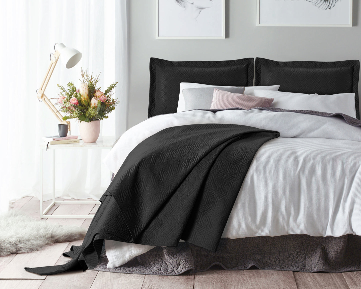 Tagesdecke Welle Schwarz 260 x 250 cm