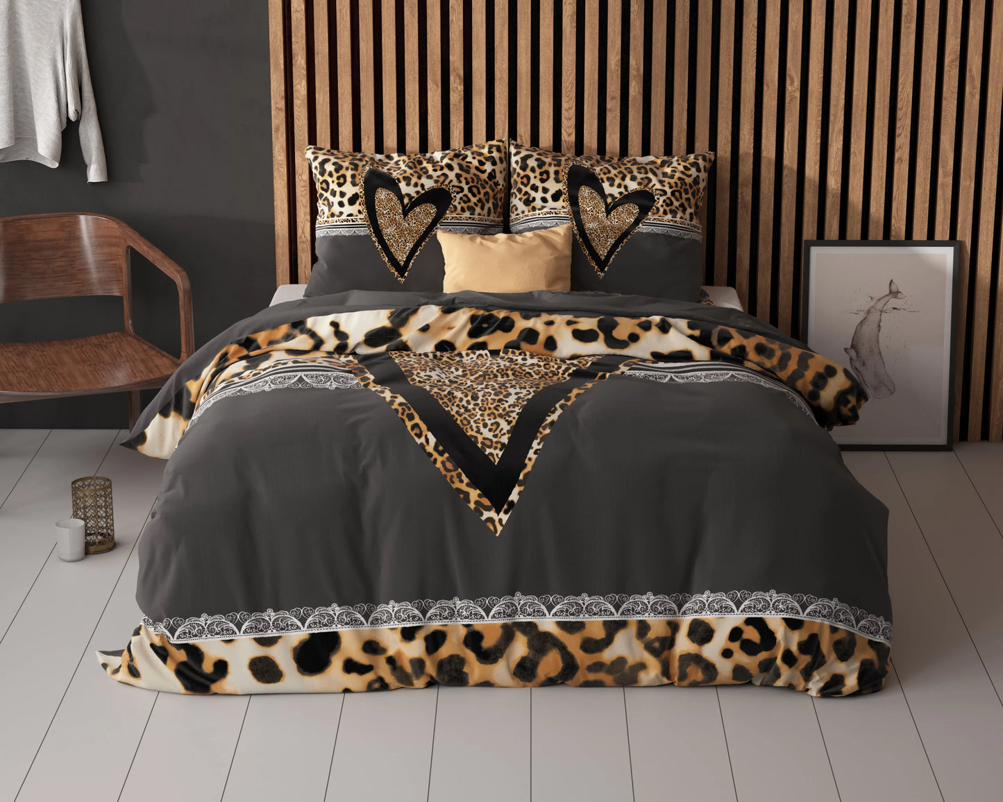 Panther Love Heart Bettbezug 135x200 cm Braun