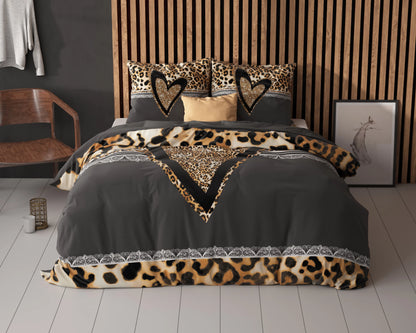 Panther Love Heart Bettbezug 135x200 cm Braun
