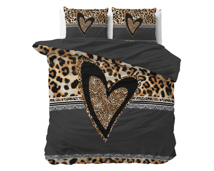 Panther Love Heart Bettbezug 135x200 cm Braun