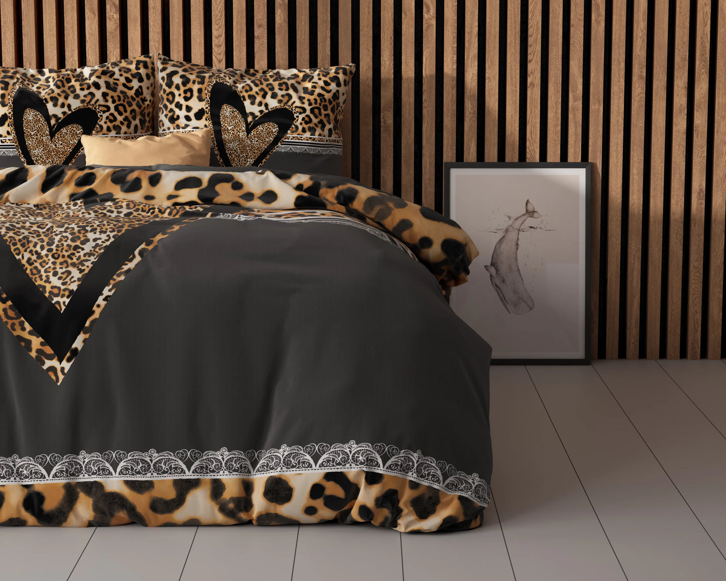 Panther Love Heart Bettbezug 135x200 cm Braun