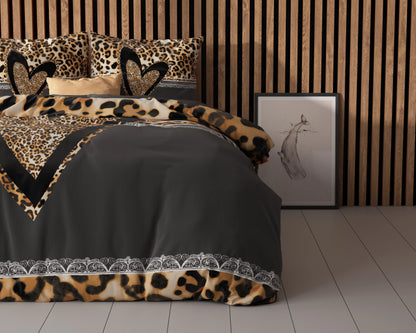 Panther Love Heart Bettbezug 135x200 cm Braun