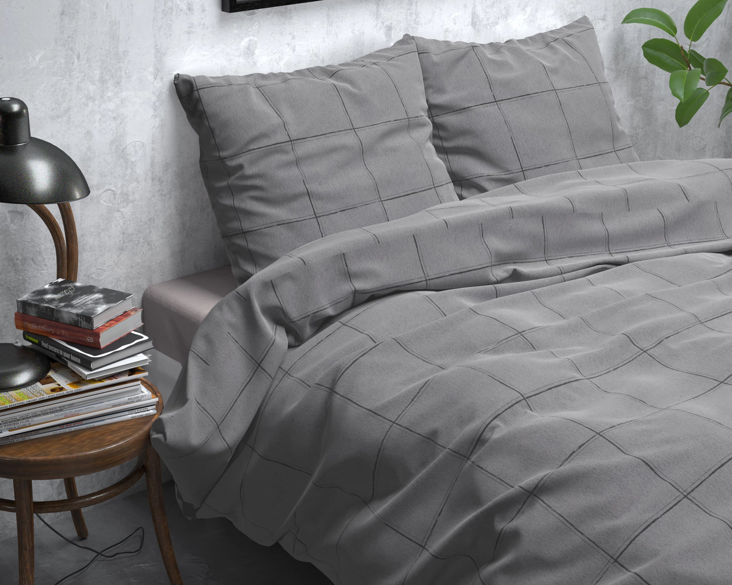 Bettbezug Tief kariertes Grau 240x200/220 cm
