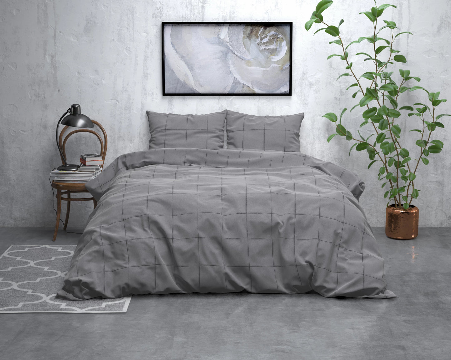 Bettbezug Tief kariertes Grau 240x200/220 cm