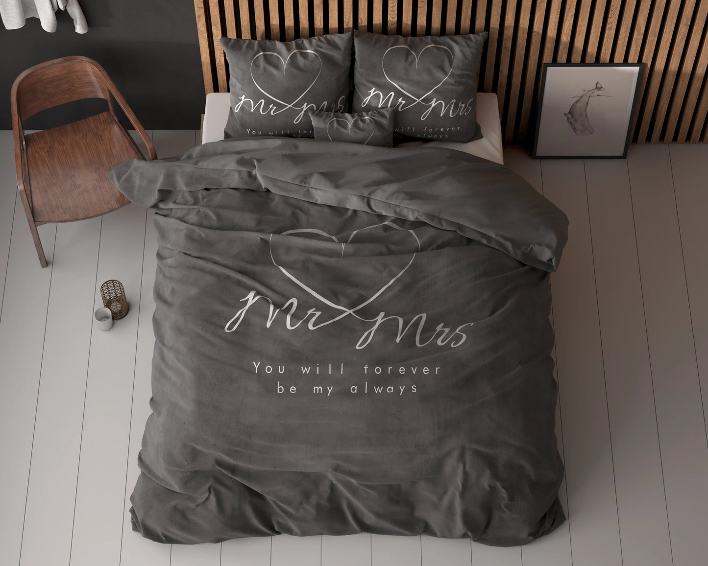 Mr And Mrs Heart Bettbezug Anthrazit