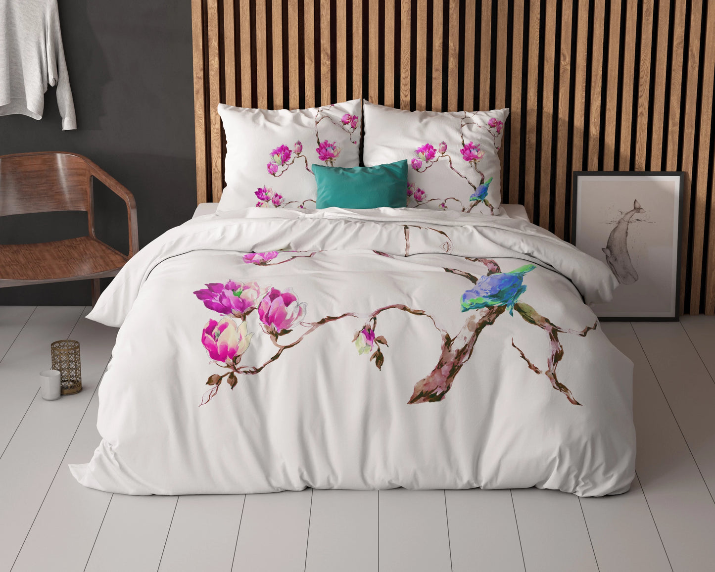 Magnolien  Bettbezug 240x200/220 cm Weiss