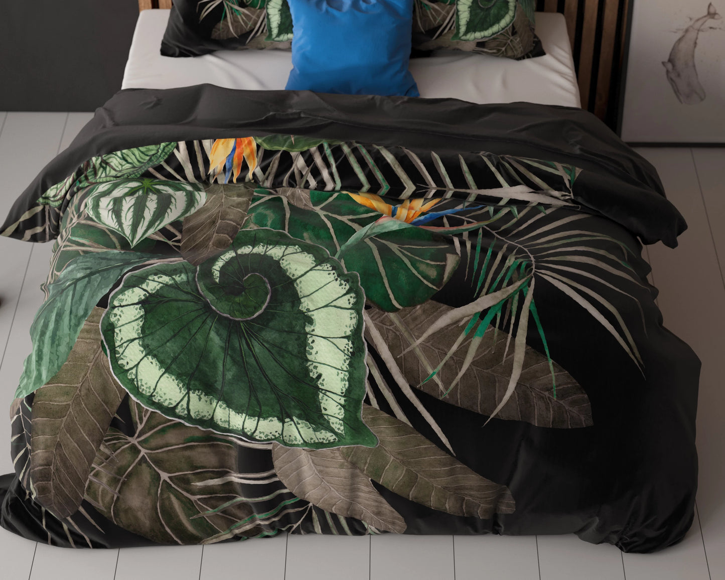 Dunkle Blätter Bettbezug Grün