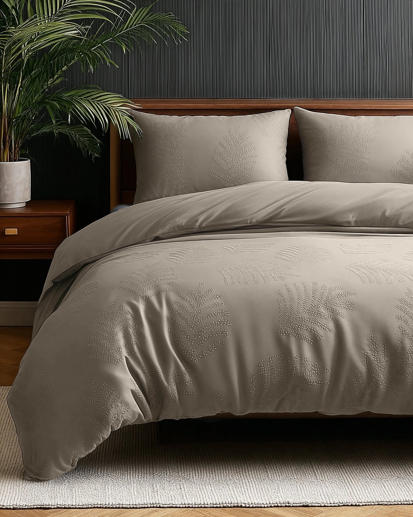 Leaves 3D Bettbezug Taupe/Grau