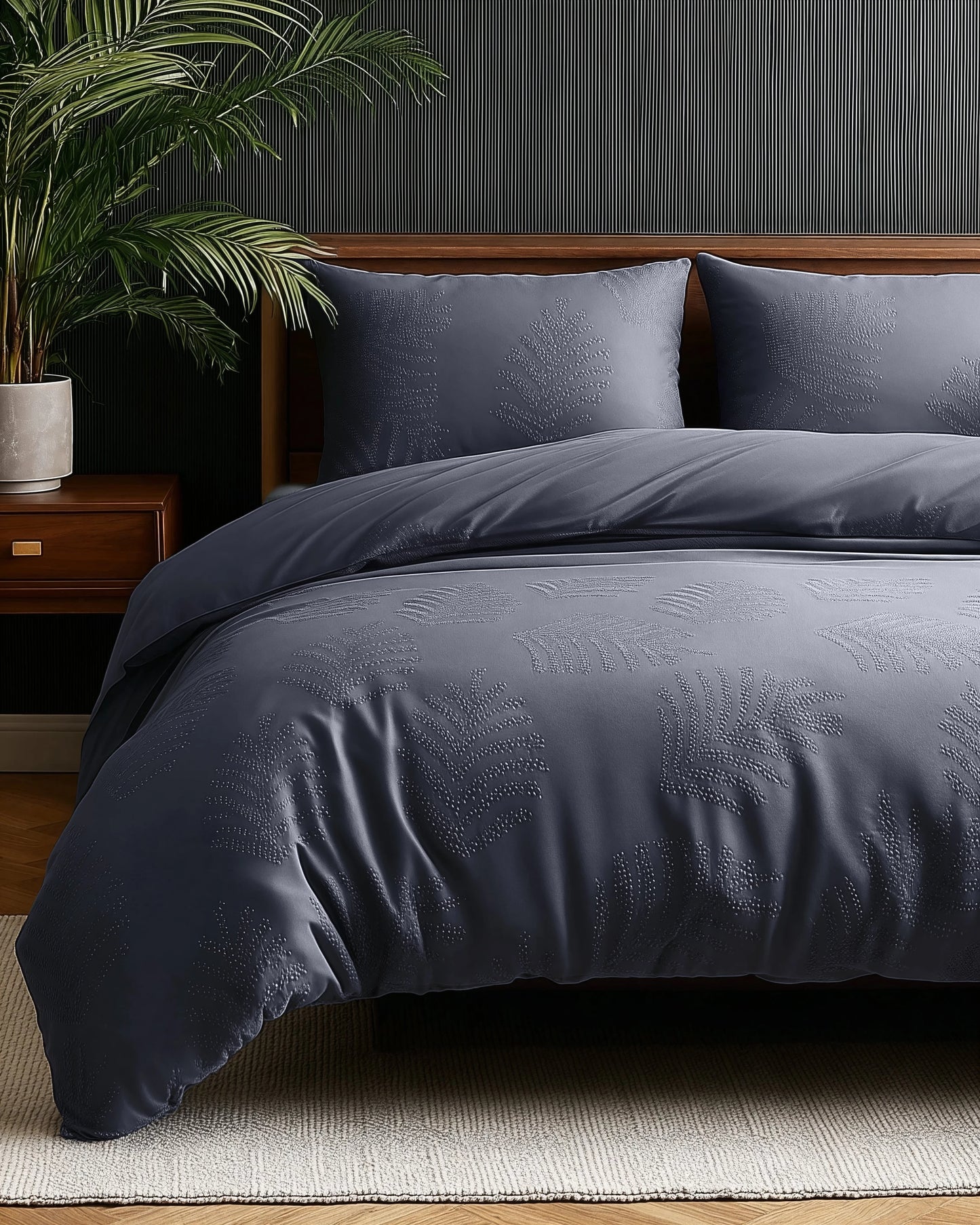 Leaves 3D Bettbezug Anthrazit