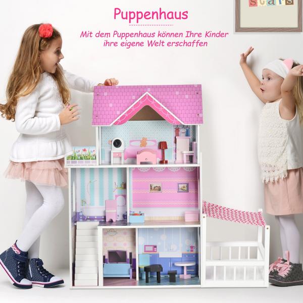 Puppenhaus aus Holz Puppenstube Barbiehaus 3 Etagen