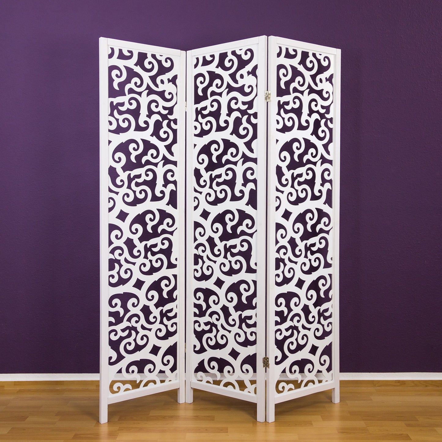 Paravent Weiss Verzierungen| 3 teilig | Holz | Raumteiler Trennwand Sichtschutz