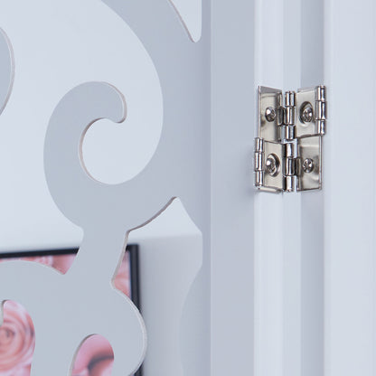 Paravent Weiss Verzierungen| 3 teilig | Holz | Raumteiler Trennwand Sichtschutz