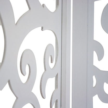 Paravent Weiss Verzierungen| 3 teilig | Holz | Raumteiler Trennwand Sichtschutz