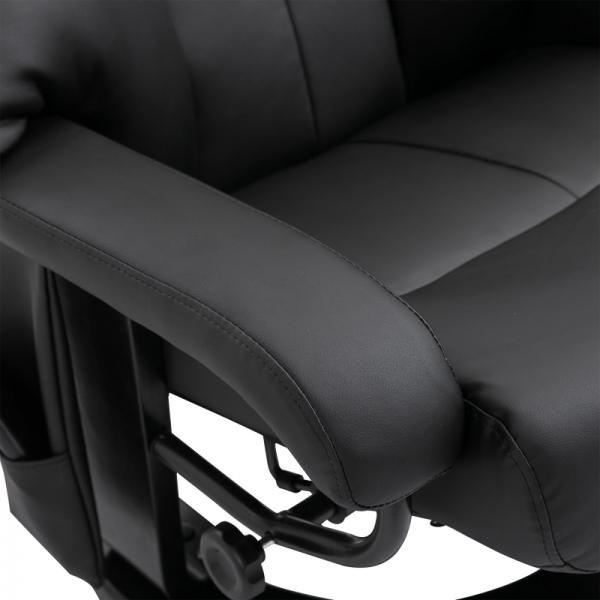 Chaise longue de relaxation avec fonction inclinable, fauteuil TV avec tabouret massage noir