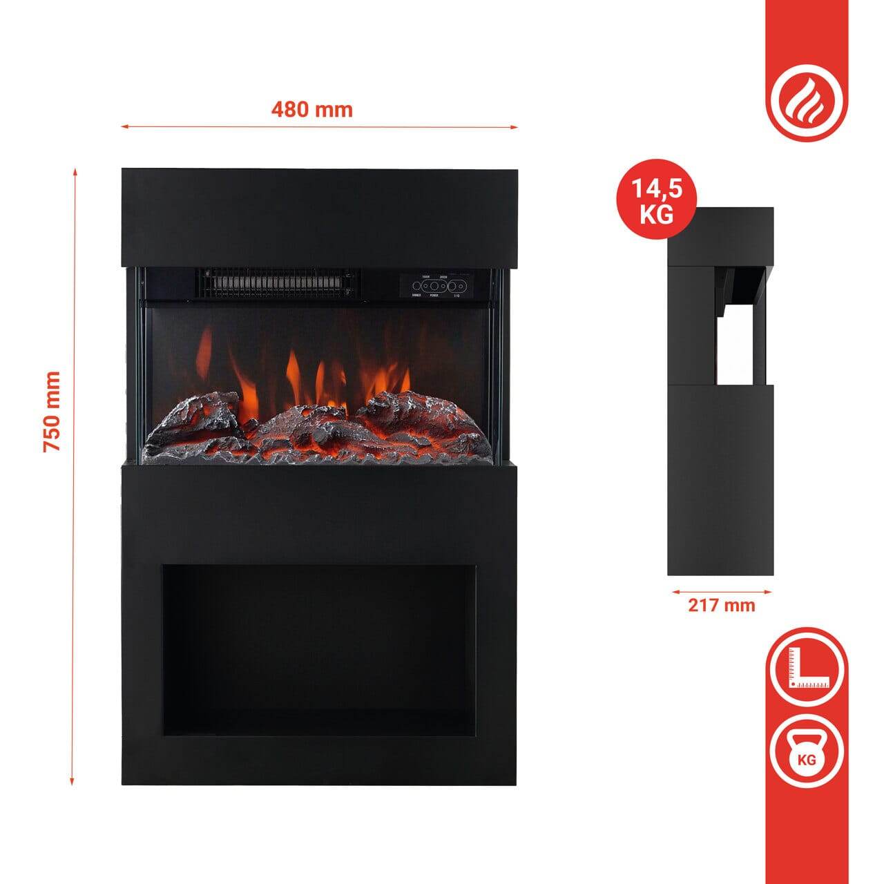 Elektrischer Kaminofen Henri 1000/2000 Watt Schwarz - Palo24