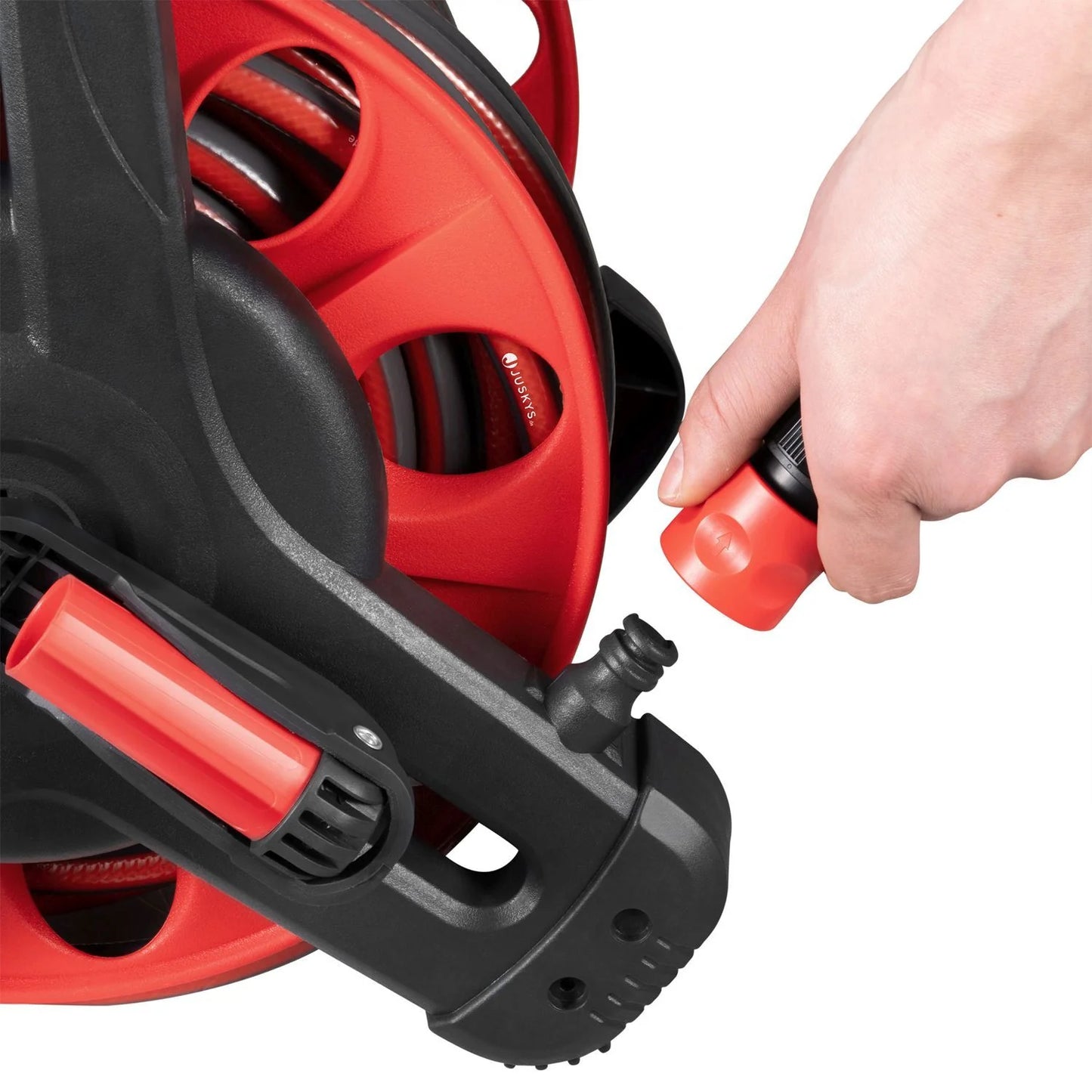 Enrouleur de tuyau mobile Basic 30 m en rouge Avec douchette multifonctionnelle