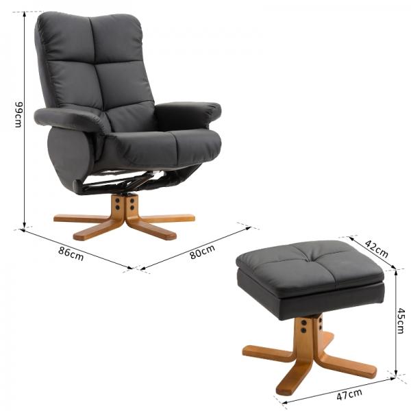 Poltrona relax con funzione reclinabile Poltrona girevole a 360° Struttura in legno PU nero