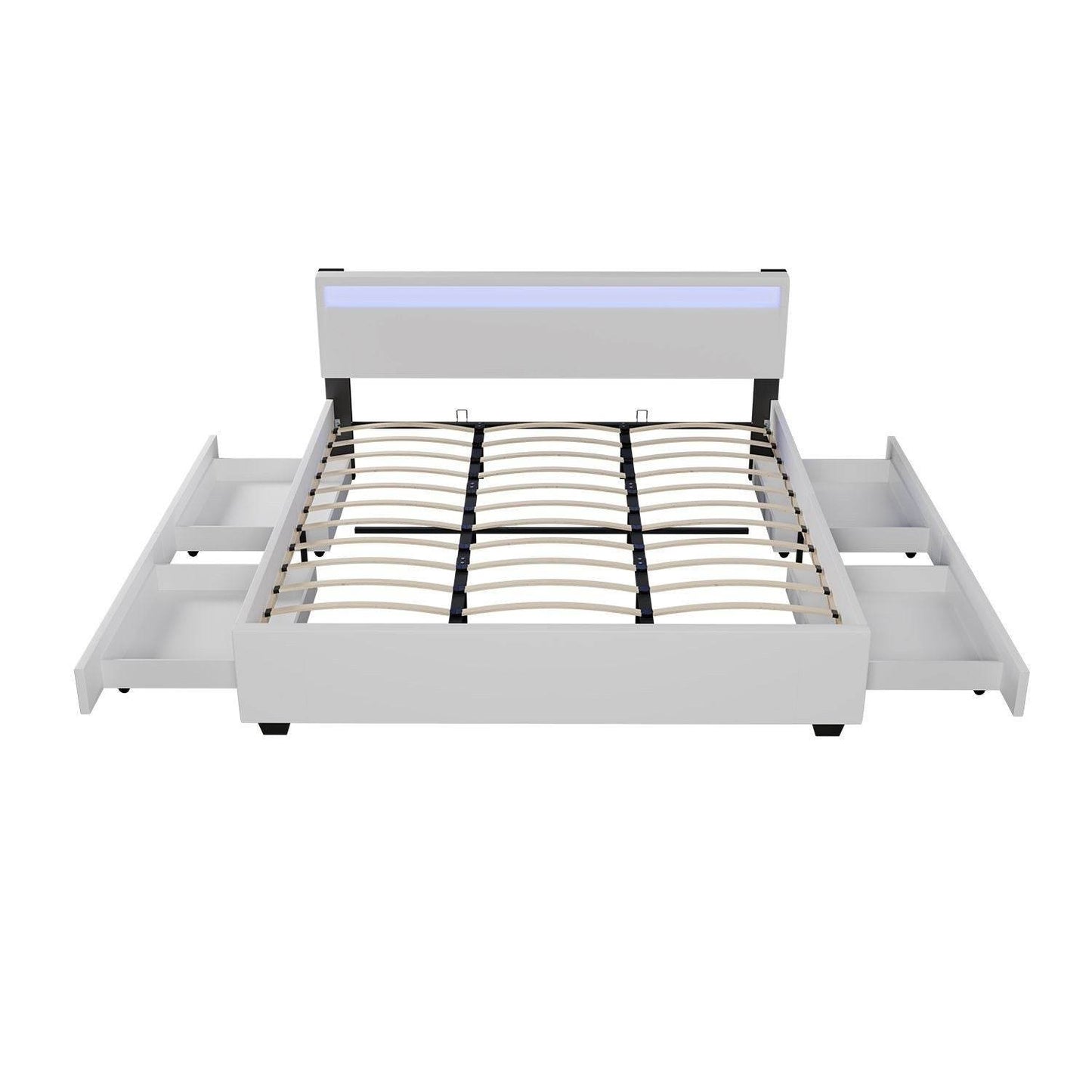 Polsterbett Lyon 180 x 200 cm mit Bettkasten, LED Beleuchtung, Lattenrost & Matratze Weiss - Palo24