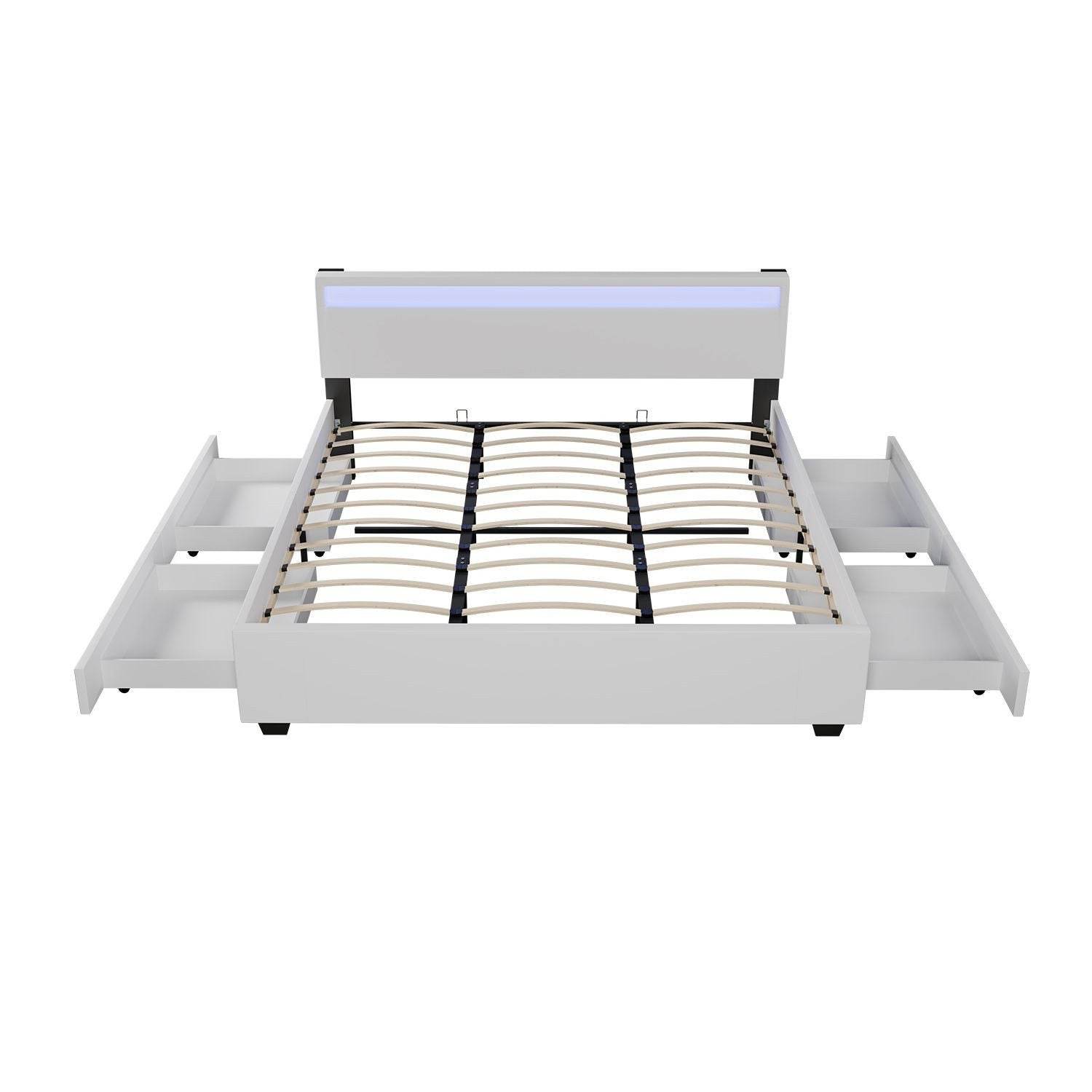 Polsterbett Lyon 180 x 200 cm mit Bettkasten, LED Beleuchtung, Lattenrost & Matratze Weiss - Palo24